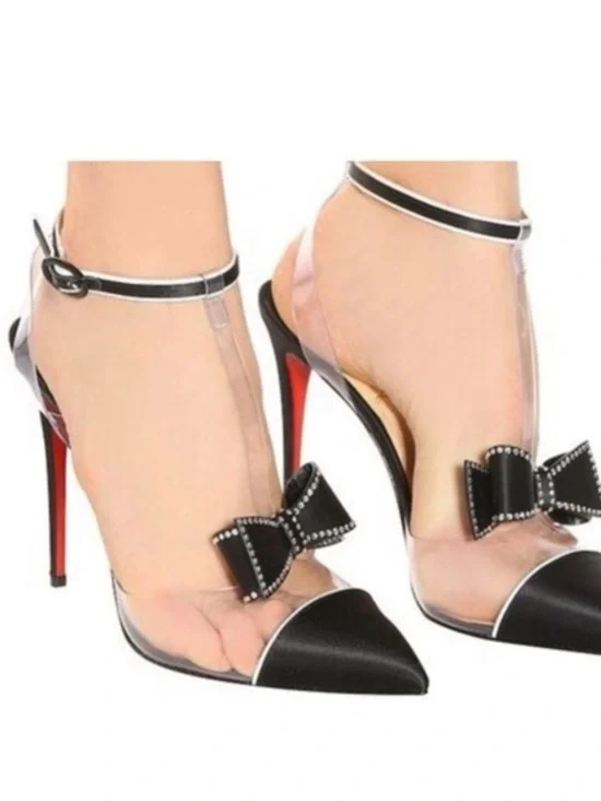 Christian Louboutin Naked Bow 100 Black Satin Patent Pumps EU 41 NIB - Picture 1 of 13